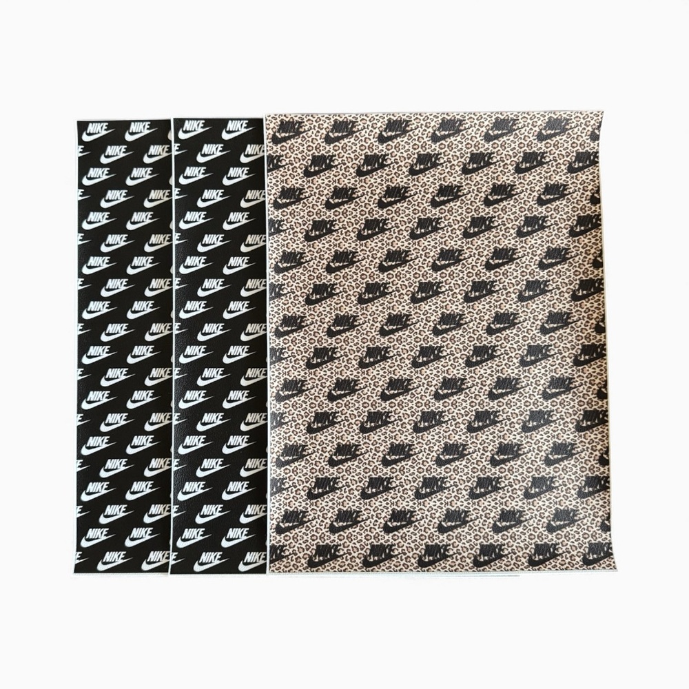 3-Pack Faux Leather Sheets - Nike Style Pattern - Black & Leopard Print